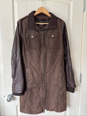 Danier Dark Brown Leather-Blend Long Jacket